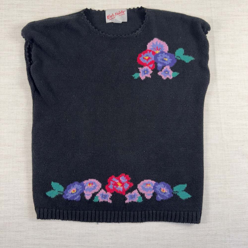Work Habits Vintage Floral Knit Sweater Vest Black Size L (16-18)
